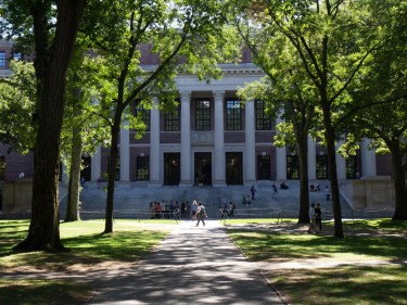 People walking through Harvard Yard